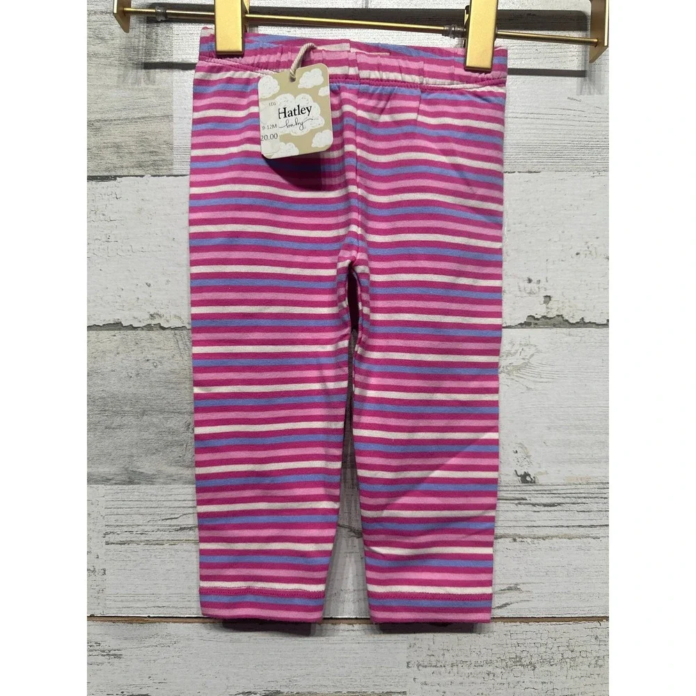 Hatley Leggings Girls 9-12M Pink Purple Striped Cotton Stretch Playwear NWT